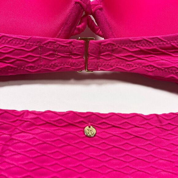 Victoria Secret 38DD L Bombshell Push Up Bikini Top Bottom Set Textured Pink - Picture 9 of 9